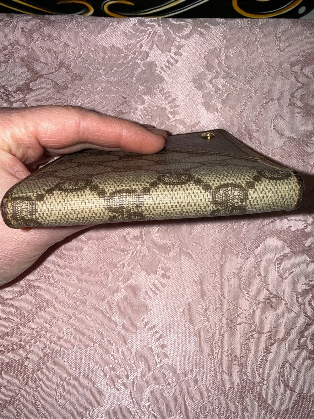 Gucci Brown GG Monogram Wallet with Brown Leather Corner